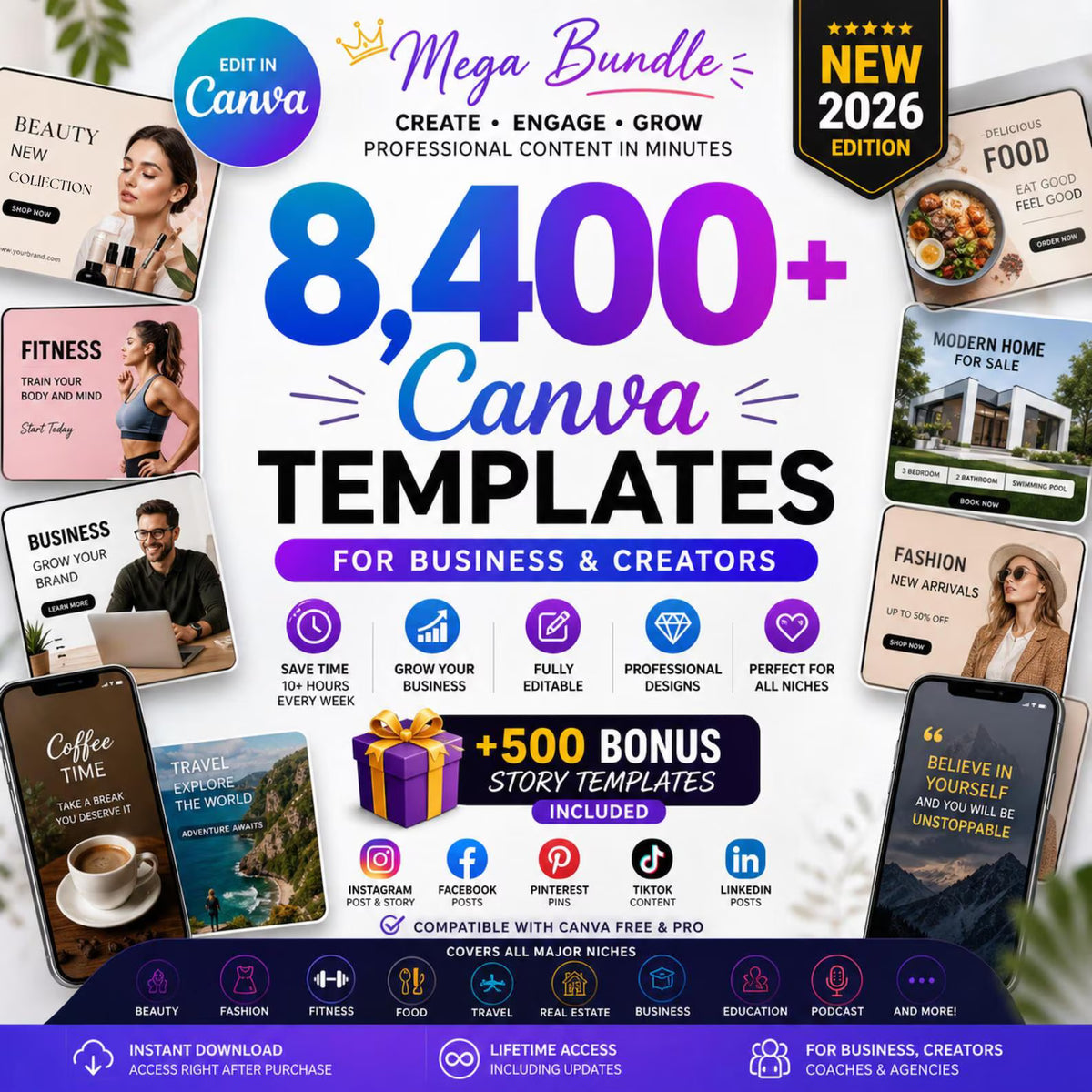 8400+ Canva Social Media Templates Bundle | Instagram Posts, Reels, Stories & More